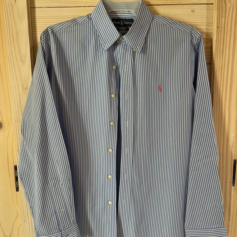 Polo Ralph Lauren Size Large Blue and White Striped Dress Shirt